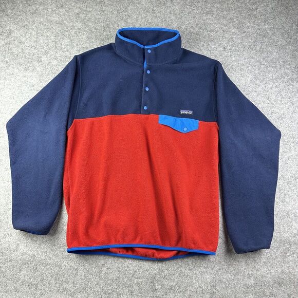 Patagonia Synchilla Snap T Fleece Pullover Mens L Navy Andes Blue Red Retro 2014 - Picture 1 of 12